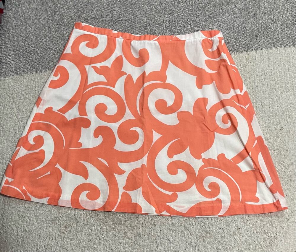 J. Crew Womens 12 Paisley Swirl A-Line Skirt Peach lined Preppy White Orange